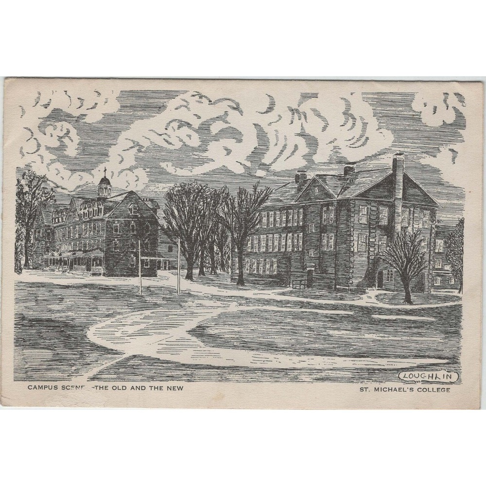 Vintage St. Michaels College Campus Scene Greeting Card Loughlin Sketch VG